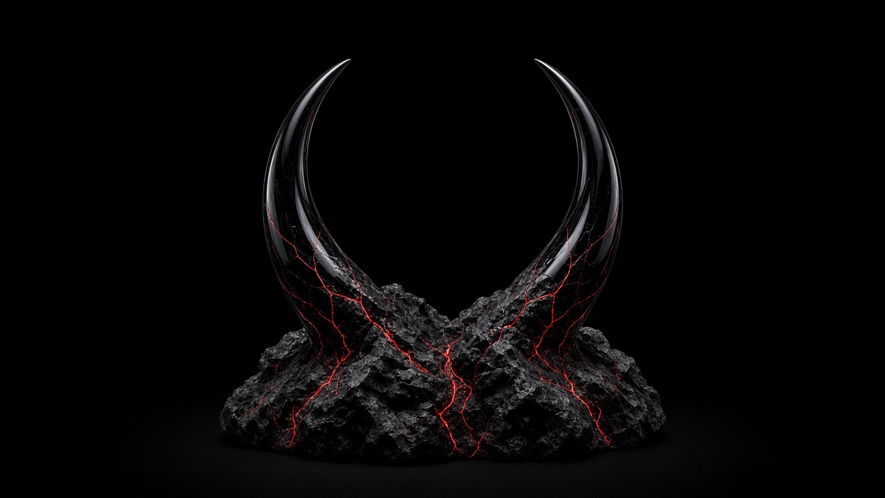 Obsidian glass horns with crimson fissure base
